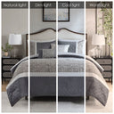 Amelia - 5 Piece Jacquard Stripe Comforter Set With Throw Pillows - Gray