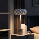Metal Table Lamp With Geometric Laser Cut Metal Shade - Silver