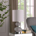 Faux Crystal Double Orb Table Lamp With White Classic Drum Shade - Chrome