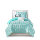 Raina - Twin Metallic Printed Comforter Set - Aqua / Silver