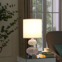 Faux Crystal Double Orb Table Lamp With White Classic Drum Shade - Chrome