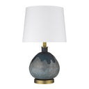 Concrete Gourd Table Lamp With Cream Empire Shade - Teal Blue