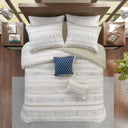 Fraser - 5 Piece Full Printed Seersucker Comforter Set With Throw Pillows - Taupe Multi