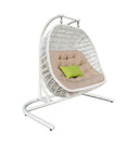 Metal Indoor Outdoor Swing Chair With Beige Cushion - Beige And White