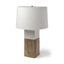 Block Table Or Desk Lamp - White Marble And Natural Wood