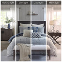 Essence - Oversized Cotton Clipped Jacquard Comforter Set With Euro Shams and Throw Pillows - Blue