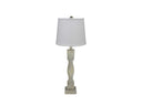 Table Lamp With Crisp White Shade - Distressed Washed Wood
