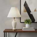 Bedside Table Lamp With Off - White Empire Shade - Gold - HomeRoots - Table Lamps - Elite Enclave Home