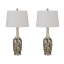 Metal Two Light Bedside Table Lamps With White Globe Shade (Set of 2) - Silver - HomeRoots - Lamp Sets - Elite Enclave Home