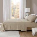 Oversized Cotton Flannel - 4 Piece Sheet Set - Beige/White Stripes