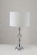 Metal Bedside Table Lamp With White Classic Drum Shade - Silver