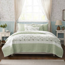 Dawn - 6 Piece King/California King Percale Quilt Set With Throw Pillows - Sage Green