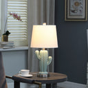 Pale Ceramic Cactus Table Lamp With White Shade - Blue Green