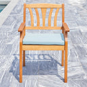 35" Eucalyptus Slat Wood Outdoor Accent Chair With Aqua Cushion - Natural