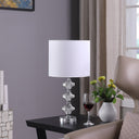 Crystal Geometric Table Lamp With White Classic Drum Shade - Silver