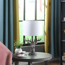 Stag Bust Table Lamp With White Drum Shade - Antiqued Bronzed