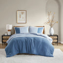 Miro - King/California King Soft Washed Block Comforter Set - Blue