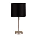 Metal Candlestick Table Lamp With Black Classic Drum Shade - Silver
