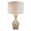 Elegant Table Lamp With White Linen Lamp Shade - Silver
