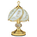 Bedside Table Lamp With Floral Frosted Glass Shade - Gold