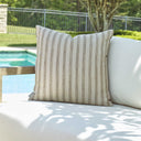 Uttermost Basket Stripe Rattan Outdoor Pillow – flax ground with tonal basketweave rattan stripe in Sunbrella acrylic fabric 