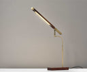 Metal Adjustable LED Desk Lamp With USB Port - Walnut Wood Finish And Antique Brass