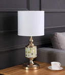 Bedside Table Lamp With White Drum Shade - Gold