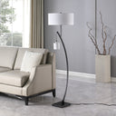 Dual Arc Floor Lamp With White Drum Shade - Matte Black - HomeRoots - Floor Lamps - Elite Enclave Home