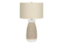 Ceramic Round Table Lamp With Beige Drum Shade - Brown And White - HomeRoots - Table Lamps - Elite Enclave Home