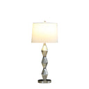 Geo Glass Table Lamp With White Shade - Brushed Silver