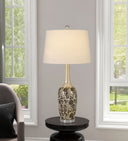 Metal Two Light Bedside Table Lamps With White Globe Shade (Set of 2) - Silver