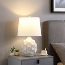 Ceramic Faceted Table Lamp With Off - White Drum Shade - Cream - HomeRoots - Table Lamps - Elite Enclave Home