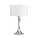28" Metal Bedside Table Lamp With White Shade - Silver