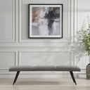 Uttermost Bowtie Charcoal Fabric Bench – directional boucle fabric in charcoal & slate gray tones with tapered bronze metal legs 