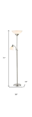 Two Light Torchiere Floor Lamp With Acrylic Bowl Shades - Silver / White - HomeRoots - Floor Lamps - Elite Enclave Home