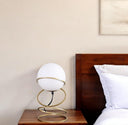 Metal Geo Spiral Bedside Lamp With White Globe Shade - Gold - HomeRoots - Table Lamps - Elite Enclave Home