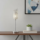 Bedside Table Lamp With White Swirl Novelty Shade - Silver - HomeRoots - Table Lamps - Elite Enclave Home