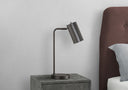 Metal Round USB Table Lamp With Gray Cylinder Shade - Gray - HomeRoots - Table Lamps - Elite Enclave Home