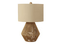 Rattan Geometric Table Lamp With Beige Drum Shade - Brown - HomeRoots - Table Lamps - Elite Enclave Home