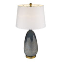 Concrete Table Lamp With Cream Empire Shade - Teal Blue