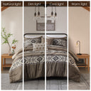 Mariposa - 5 Piece Full/Queen Stripe Herringbone Comforter Set With Throw Pillows - Brown