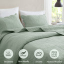 Tuscany - 3 Piece Reversible Scalloped Edge Coverlet Set - Seafoam