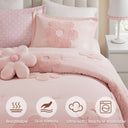 Gracie - Full/Queen Floral Reversible Comforter Set With Flower Throw Pillow - Pink