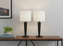 Metal Candlestick USB Table Lamps With Ivory Drum Shade (Set of 2) - Black - HomeRoots - Lamp Sets - Elite Enclave Home