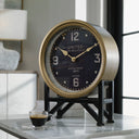 Uttermost Shyam Table Clock – Black stand with brass-finished metal frame