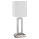 24" Metal Desk USB Table Lamp With White Drum Shade - Nickel - HomeRoots - Table Lamps - Elite Enclave Home