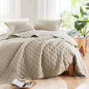 Carolina - 7 Piece Full/Queen Stripe Comforter And Quilt Set - Taupe