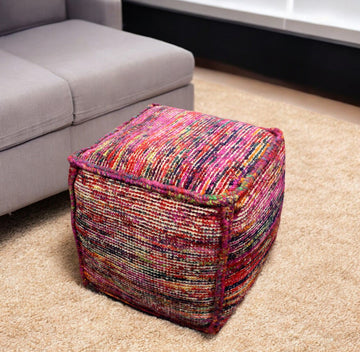 Wool Cube Pouf Ottoman - Pink
