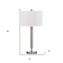 Metal Cylinder USB Table Lamp With White Drum Shade - Nickel