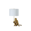 Sitting Monkey Table Lamp With White - Antiqued Gold